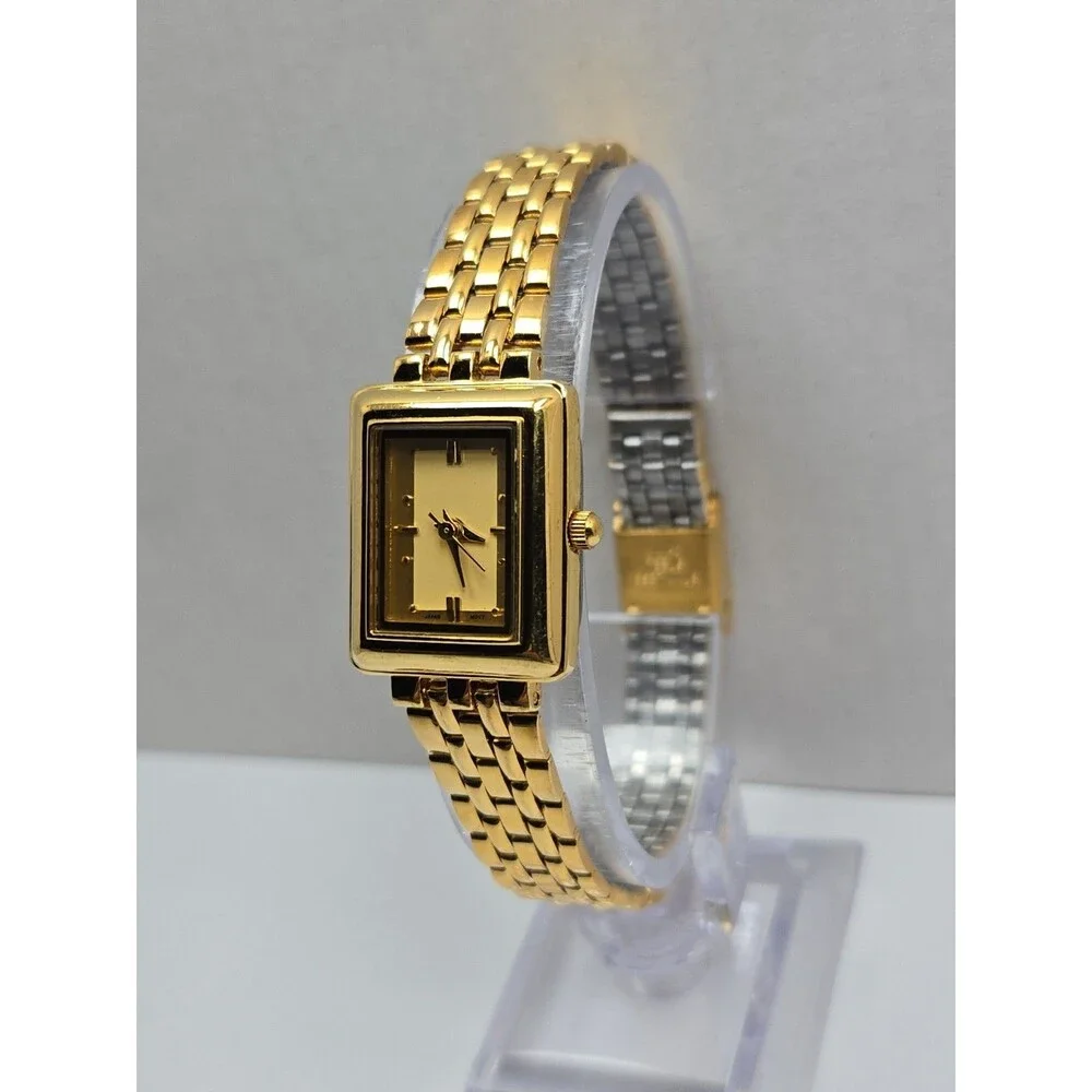 Womens Vintage Avon Gold Tone Rectangle Dress Bracelet Quartz Watch New Battery